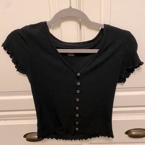 American Eagle Black Button Up Tee